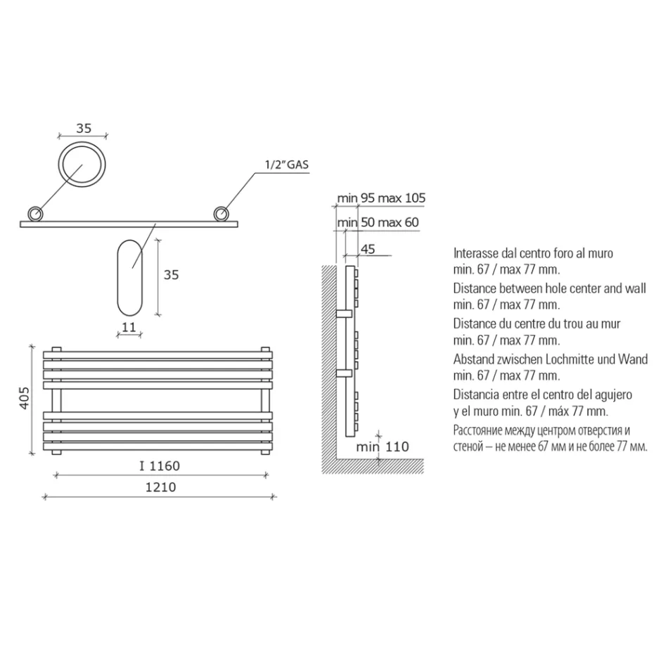 Hydraulischer Handtuchwärmer aus Kohlenstoffstahl Rostmatt Made in Italy - Fiaccole Viadurini