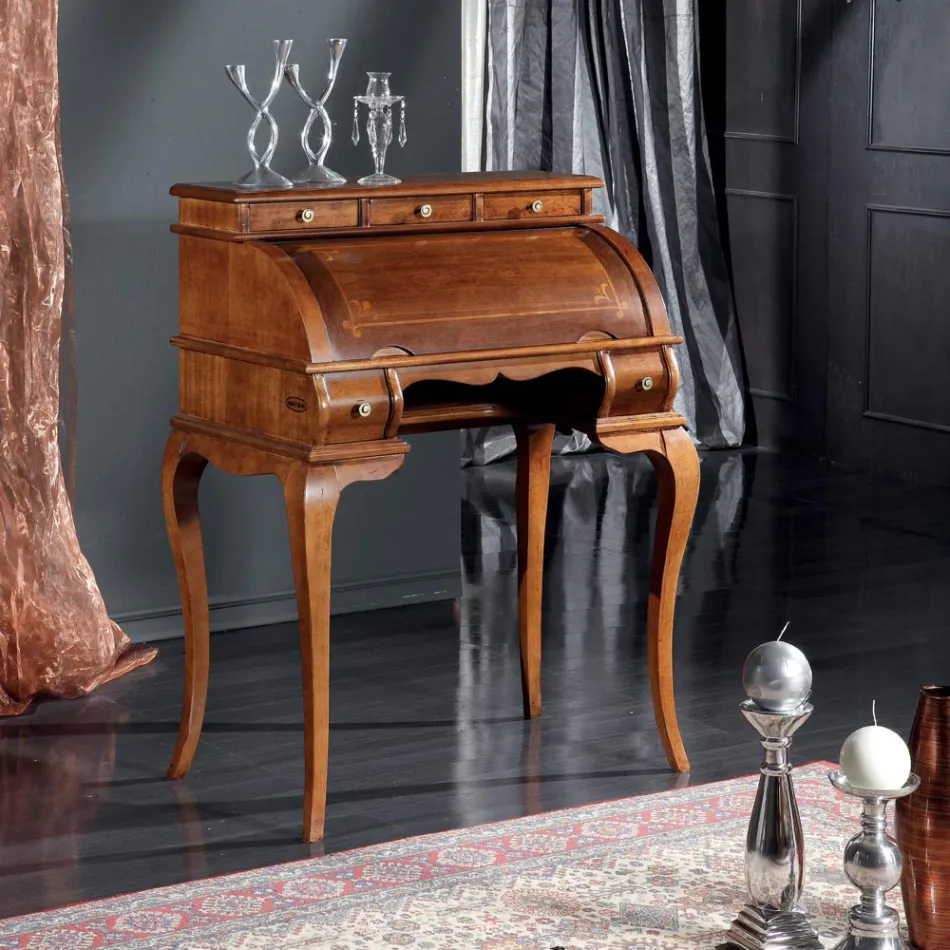 Klassischer Schreibtisch 5 Schubladen aus Holz und Intarsien Made in Italy - Hastings Viadurini