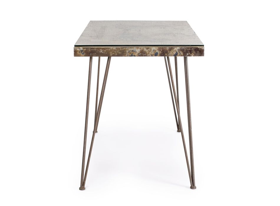 Schreibtisch aus Stahl und Mdf mit industriellem Vintage-verziertem Glas - Mundial Viadurini