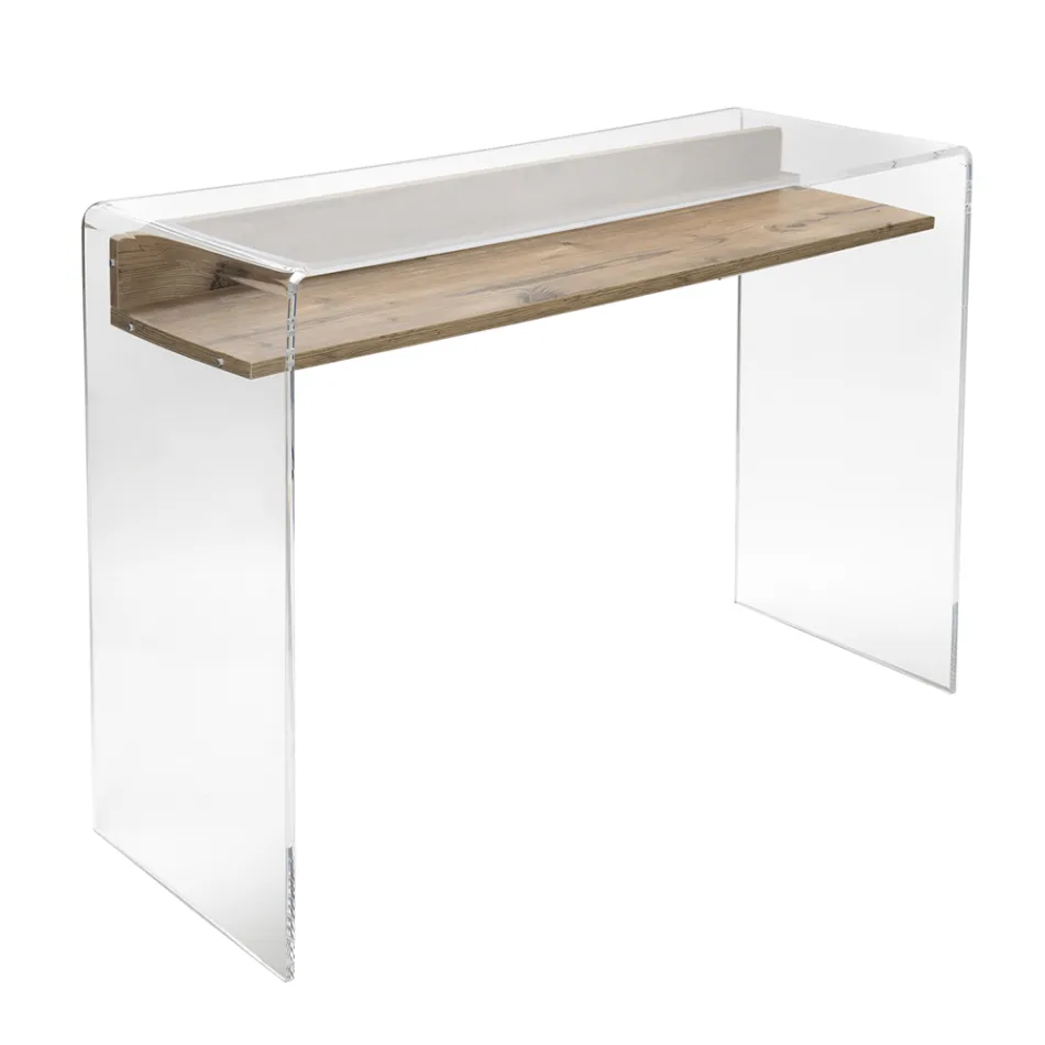 Schreibtisch aus transparentem Plexiglas mit Design-Holzregal - Carducci Viadurini