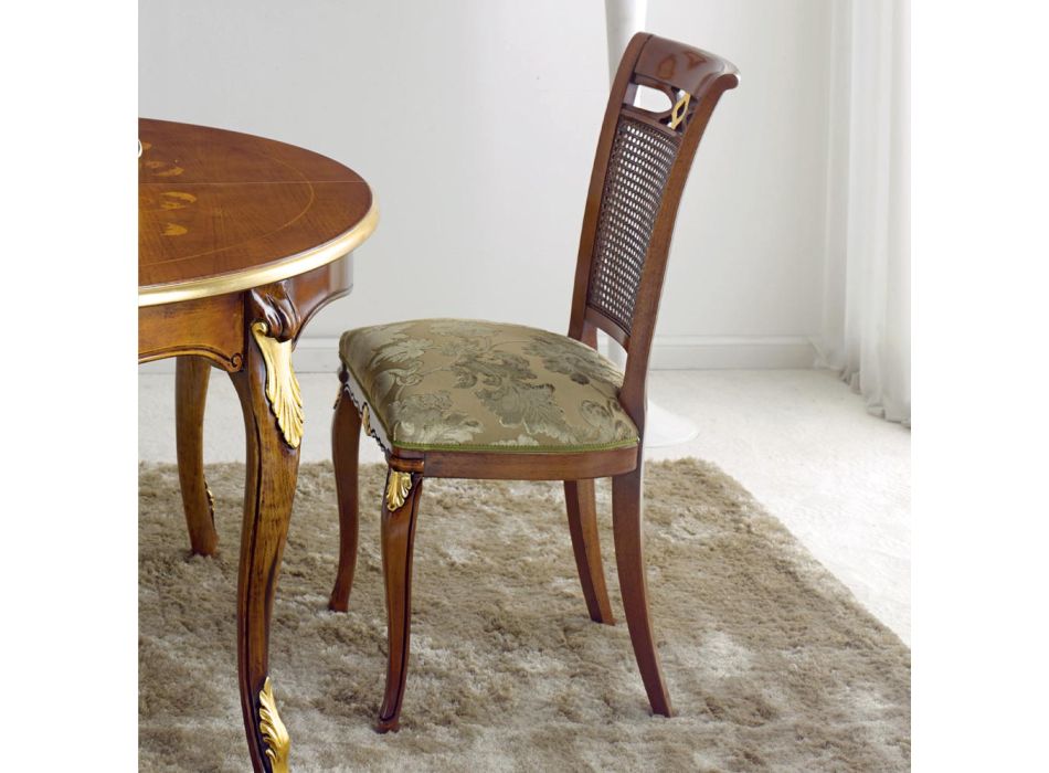 Klassischer Walnussholzstuhl mit gepolstertem Sitz Made in Italy - Barock Viadurini