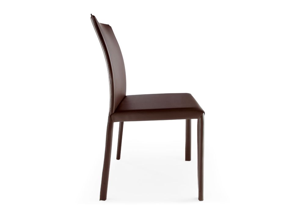 Stuhl komplett gepolstert mit dunkelbraunem Leder, hergestellt in Italien – Pupazzo Viadurini