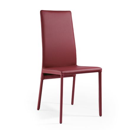 Stuhl komplett mit weinrotem Leder gepolstert, hergestellt in Italien – Tazza Viadurini