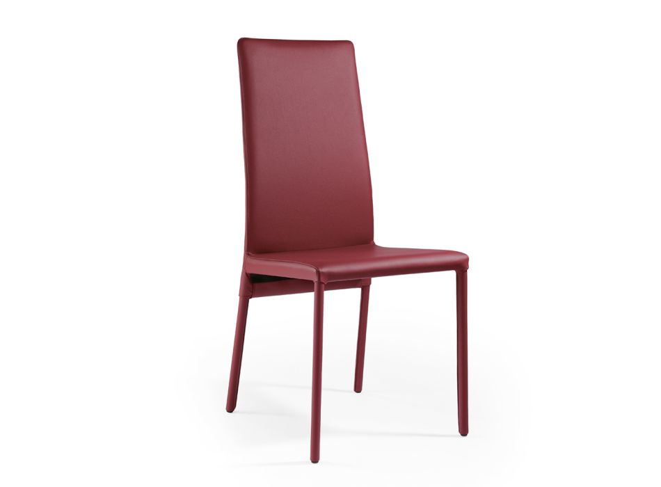 Stuhl komplett mit weinrotem Leder gepolstert, hergestellt in Italien – Tazza Viadurini