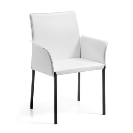Stuhl mit Armlehnen aus weißem Leder und schwarzen Beinen, hergestellt in Italien – Pupazzo Viadurini