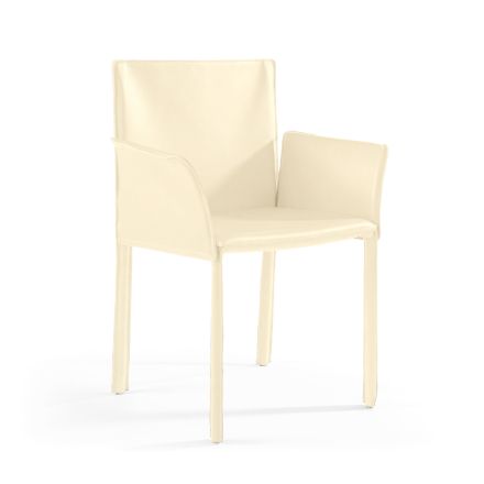 Stuhl mit Armlehnen, gepolstert mit elfenbeinfarbenem Leder, hergestellt in Italien – Schale Viadurini