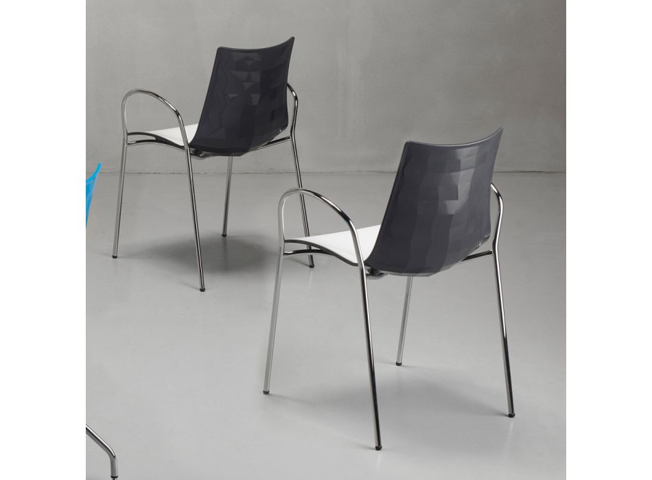 Zweifarbiger Küchenstuhl aus Stahl und Polymer Made in Italy, 2 Stück - Fedora Viadurini