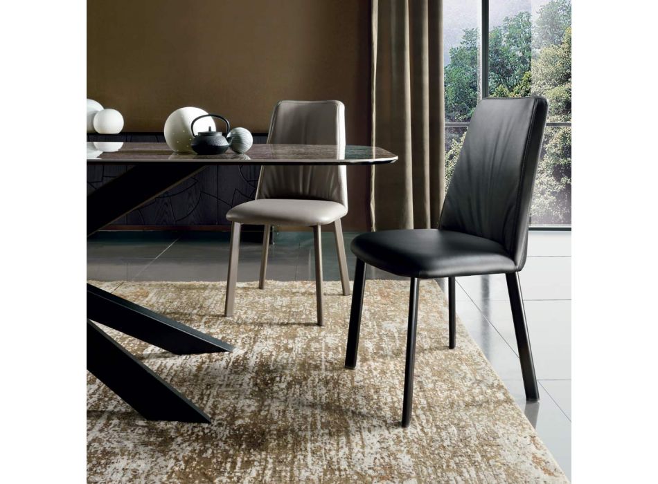 Küchenstuhl aus Kunstleder und Stahl, hergestellt in Italien, 4 Stück – Alexia Viadurini