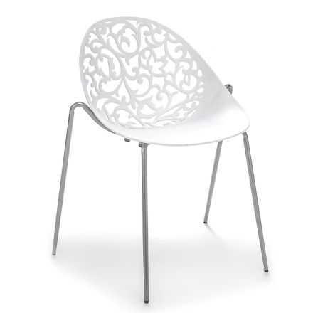 Stapelbarer Küchenstuhl aus mattweißem ABS und Metall 4-teilig - Rametta Viadurini