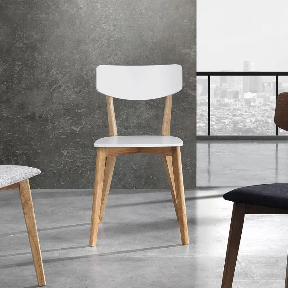 Küchenstuhl aus massivem Weiß und gebeiztem Eichenholz 2-teilig - Tonino Viadurini