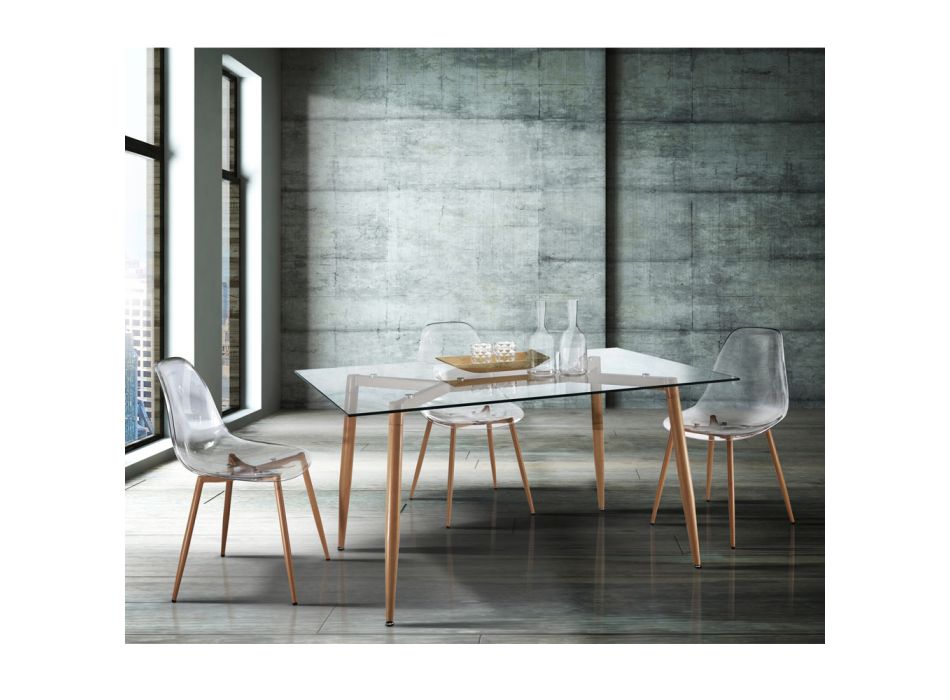 Küchenstuhl aus transparentem Polycarbonat und Stahl 4 Stück - Zadina Viadurini