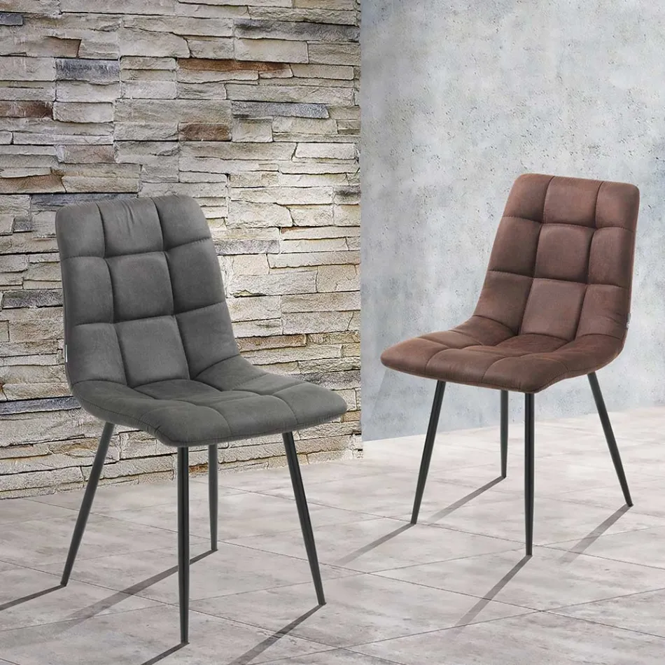 Stoffküchenstuhl mit schwarzen Metallbeinen 4 Stück - Hellblau Viadurini