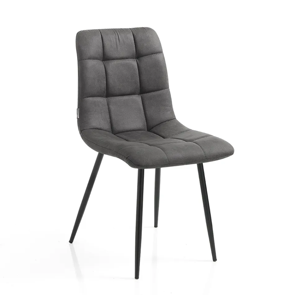 Stoffküchenstuhl mit schwarzen Metallbeinen 4 Stück - Hellblau Viadurini