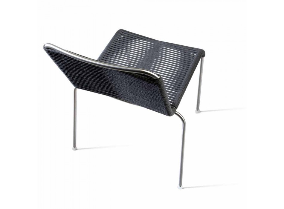 Design Outdoor Stuhl aus Stahl und schwarzer Kordel Made in Italy - Madagaskar1 Viadurini