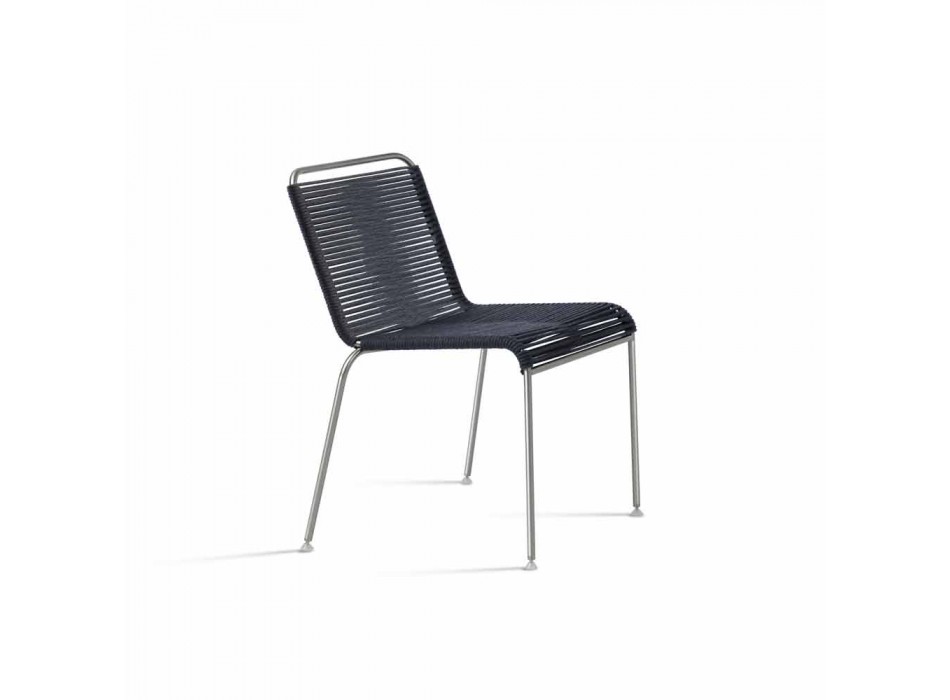 Design Outdoor Stuhl aus Stahl und schwarzer Kordel Made in Italy - Madagaskar1 Viadurini