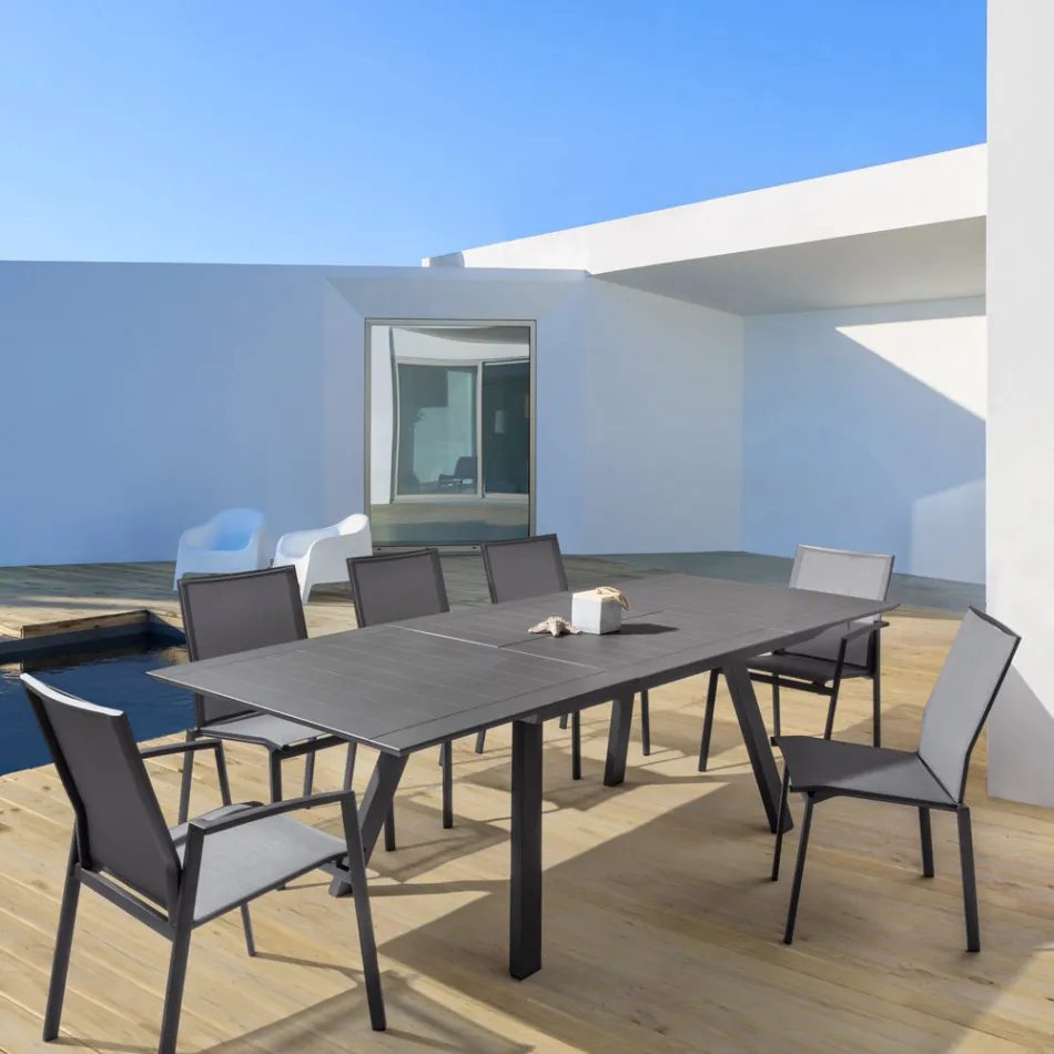 Stapelbarer Outdoor-Stuhl aus Aluminium und Textilene, Homemotion 4 Stück - Serge Viadurini