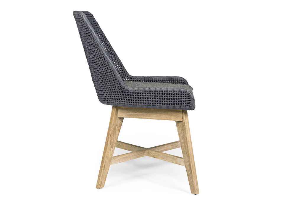 Outdoor Stuhl aus Seil und Stoff mit Homemotion Teak Base, 2 Stück - Lesya Viadurini
