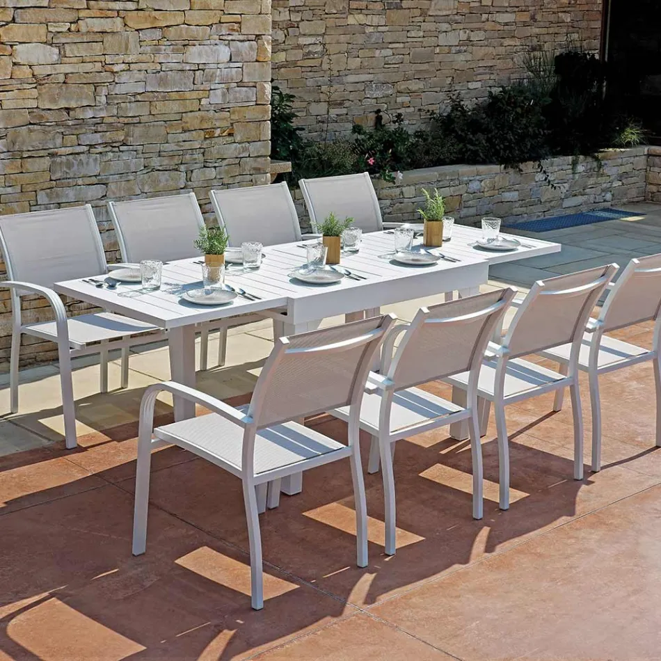 Stapelbarer Gartenstuhl aus Aluminium mit Design-Armlehnen - Gontran Viadurini