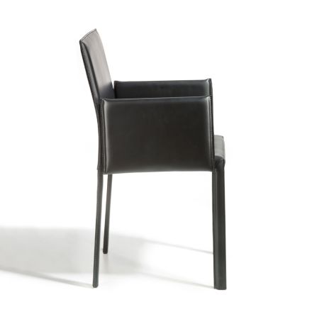Design-Esszimmerstuhl mit Armlehnen, gepolstert mit Leder, hergestellt in Italien – Tara Viadurini