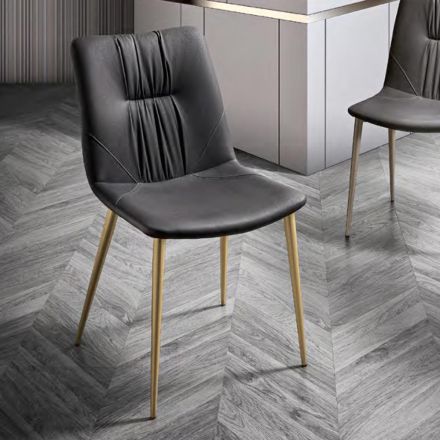 Wohnzimmerstuhl aus Faserstoff mit Ledereffekt und Metall Made in Italy - Gohan Viadurini