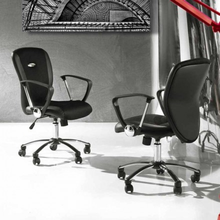 Bürostuhl mit drehbaren Rädern aus schwarzem und metallischem Kunstleder - Amarilda Viadurini