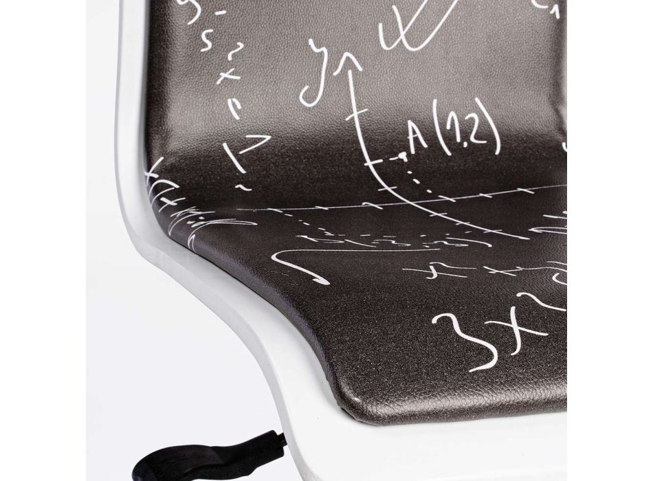 Drehbarer Bürostuhl aus Stahl und Kunstleder mit Tafelaufdruck - Lollo Viadurini