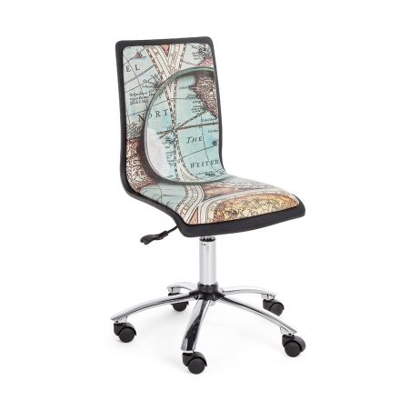 Drehbarer Bürostuhl aus Stahl und Kunstleder mit Kartendruck - Lollo Viadurini