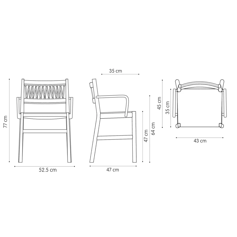 Luxusstuhl mit Armlehnen aus gebleichter Buche und Seil, hergestellt in Italien – Nora Viadurini