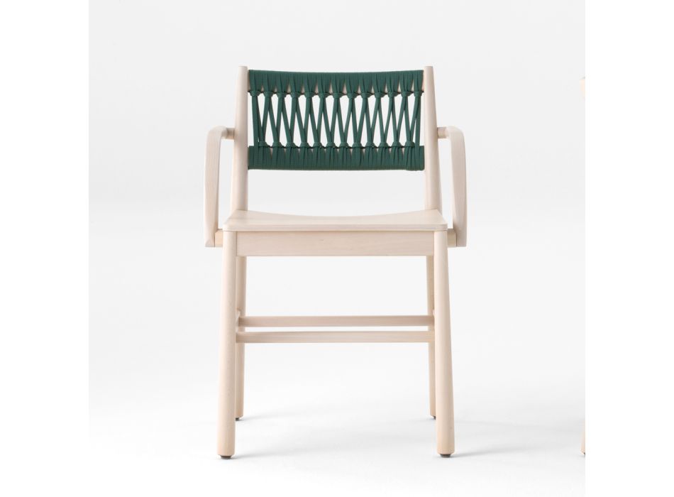 Luxusstuhl mit Armlehnen aus gebleichter Buche und Seil, hergestellt in Italien – Nora Viadurini