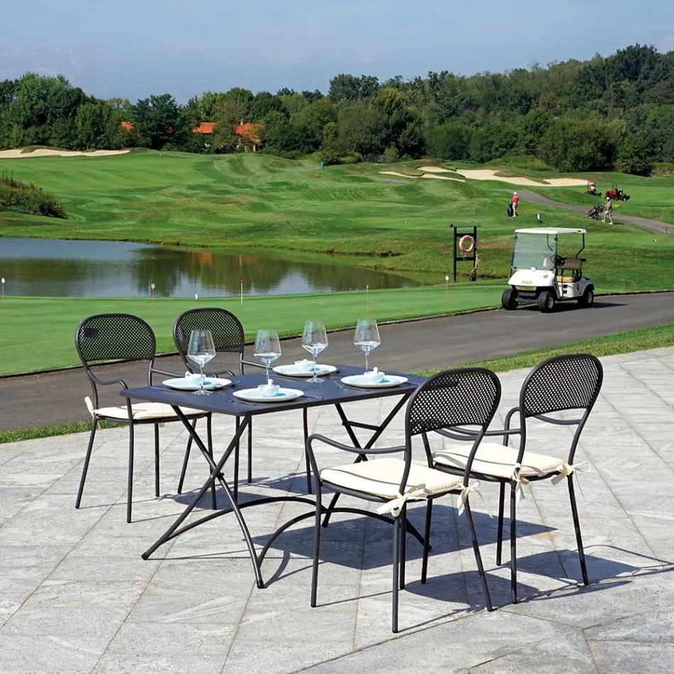 Stapelbarer Gartenstuhl mit anthrazitfarbener Eisenstruktur - Nadege Viadurini