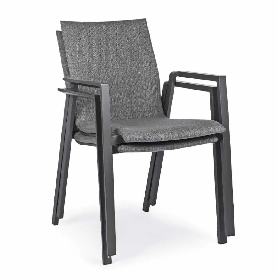 Stapelbarer Außenstuhl aus Stoff und lackiertem Aluminium, 4 Stück - Assia Viadurini