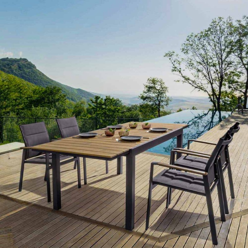 Stapelbarer Stuhl mit Armlehnen aus Textil und Aluminium 6-teilig