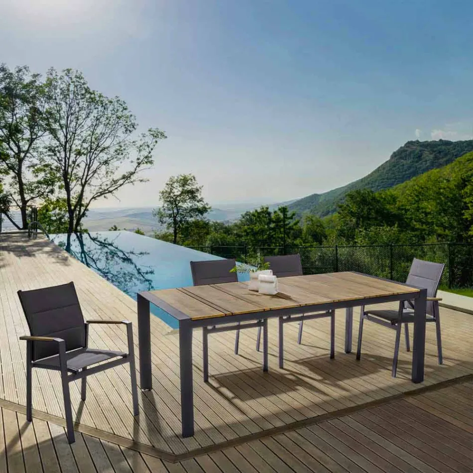 Stapelbarer Outdoor-Stuhl aus Textilene und Anthrazit-Aluminium, 6 Stück - Urban Viadurini