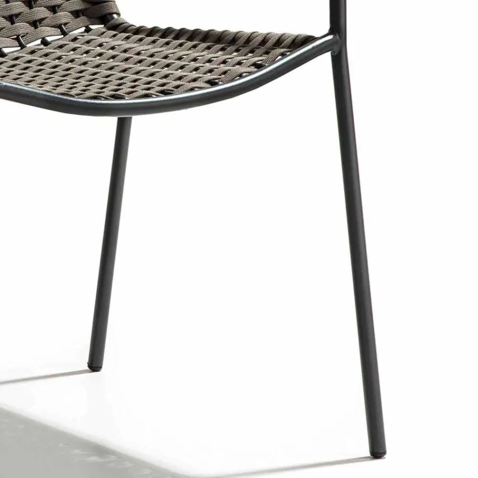 Stapelbarer Gartenstuhl mit Metallarmlehnen und Seil, 4 Stück - Kabarett Viadurini