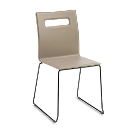 Stuhl aus taupefarbenem Leder und Kufenbeinen, hergestellt in Italien – Pallina Viadurini