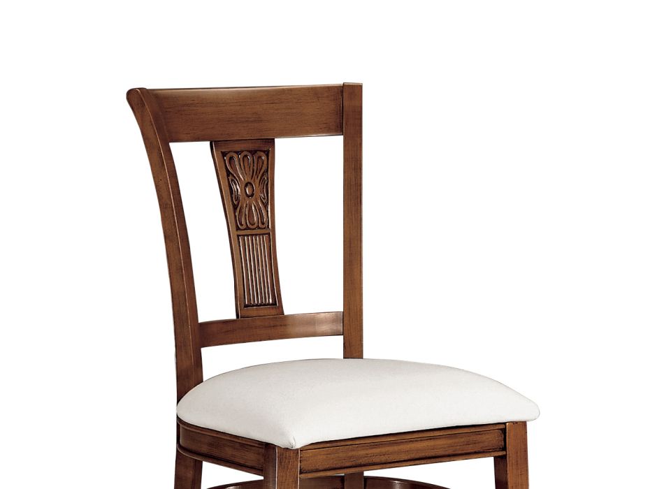 Stuhl aus weißem Öko-Leder und patiniertem Kirschholz, hergestellt in Italien – Dolomite Viadurini