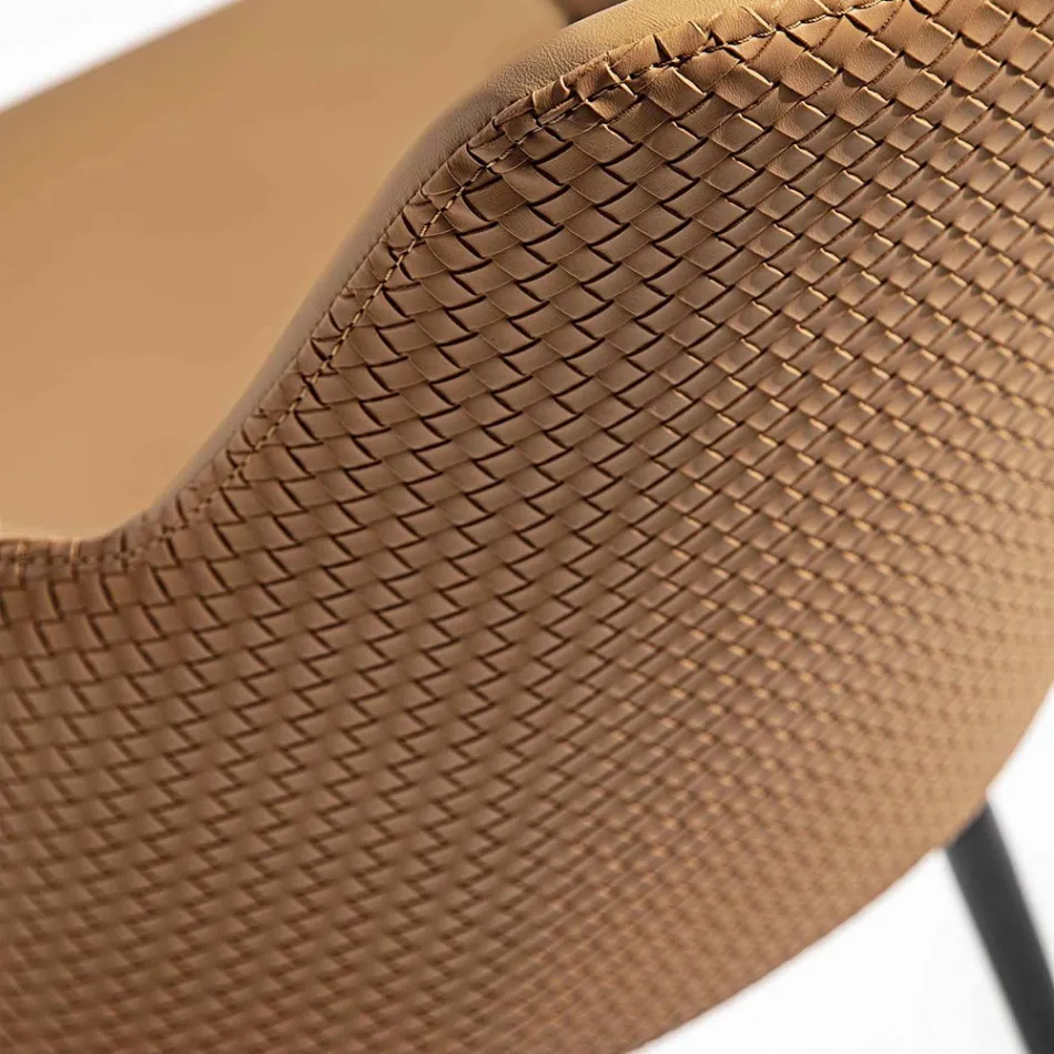 Öko-Ledersessel mit verzierter Rückenlehne und schwarzer Metallbasis, 2 Stück - Nima Viadurini