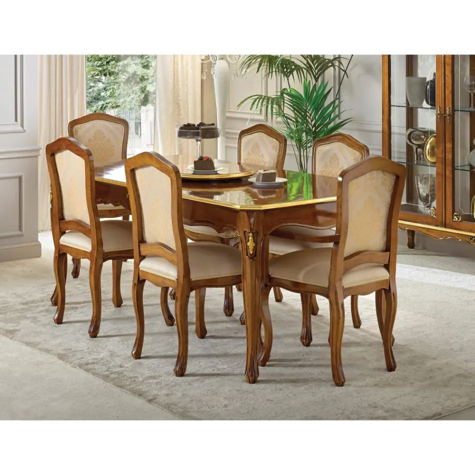 Klassischer Holzstuhl mit luxuriösem Polsterstoff Made in Italy - Majesty Viadurini