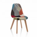 Moderner Stuhl aus Patchworkgewebe mit Holzbeinen, 4 Stück - Selena