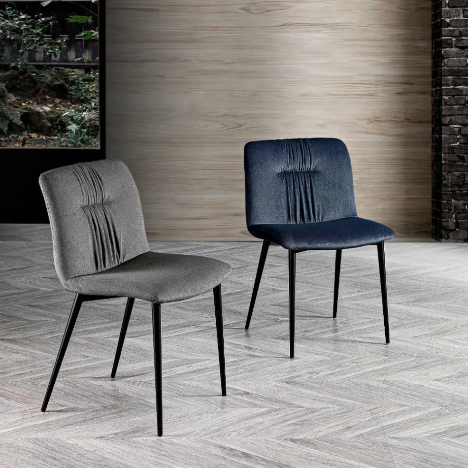 Monocoque-Stuhl im Design aus farbigem Stoff und schwarzem Metall – Florinda Viadurini