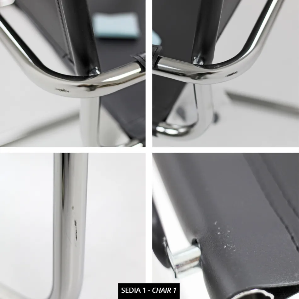 Konferenzraum- oder Besprechungsraumstuhl aus schwarzem Leder und Metall – Cirillo1/2 Viadurini