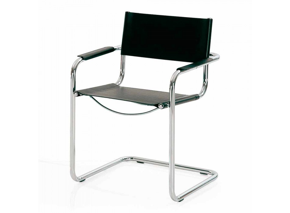 Stuhl für Konferenzraum oder Besprechungsraum aus schwarzem Leder und Metall - Cirillo Viadurini