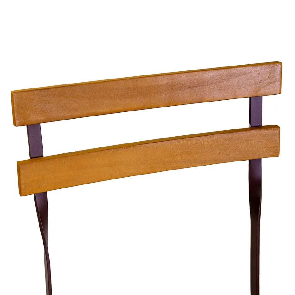 Klappbarer Metallstuhl mit Sitz und Rückenlehne aus Akazienholz - Estate Viadurini