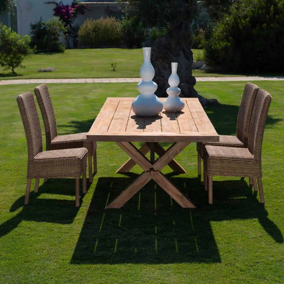 Esszimmerstuhl im Freien aus gewebtem synthetischem Rattan und Stoff, 2 Stück - Yves Viadurini