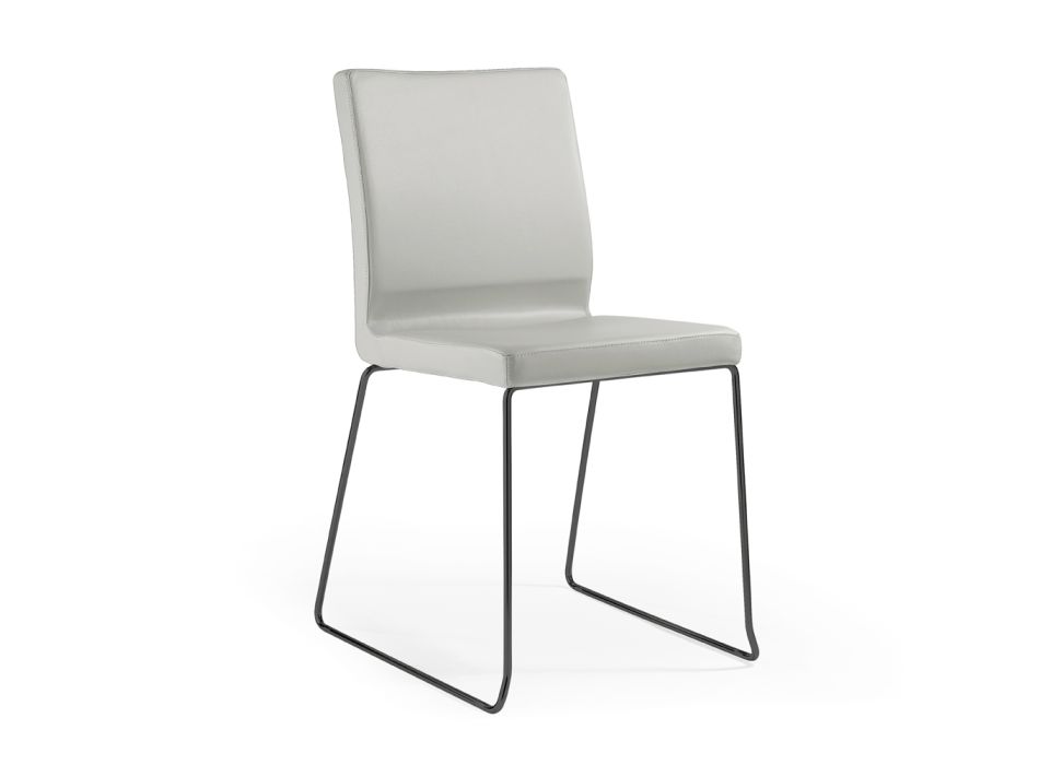 Stuhl aus Perlleder und schwarzen Stahlbeinen, hergestellt in Italien – Stella Viadurini