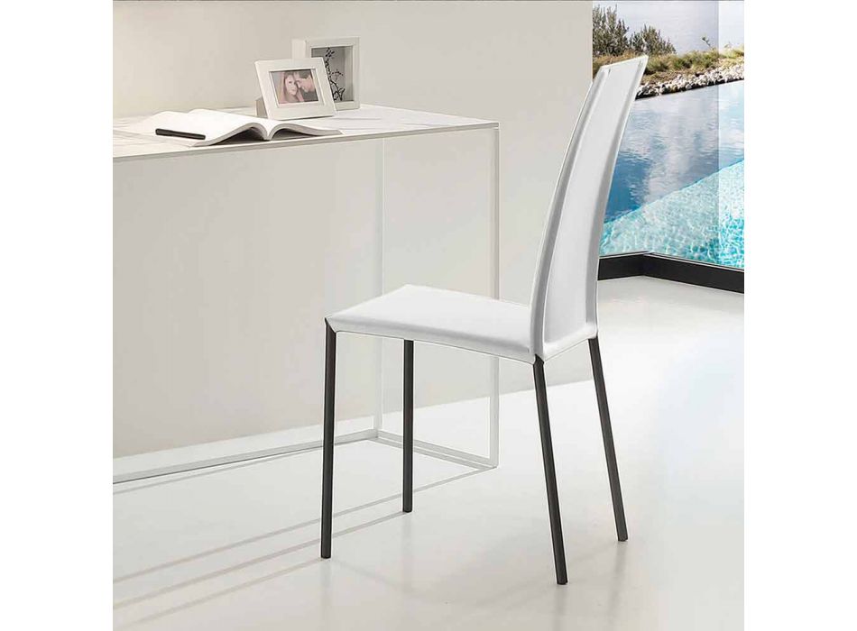 Leder gepolsterter Stuhl mit Metallstruktur Made in Italy, 2 Stück - Zink Viadurini