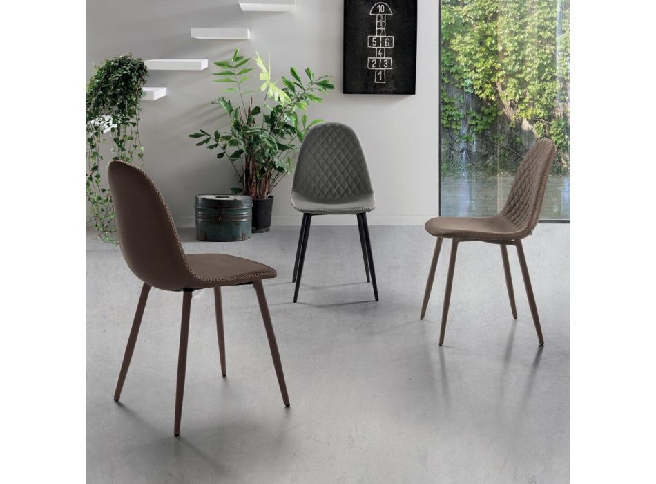 Esszimmerstuhl mit Sitz und Beinen aus Kunstleder 4 Stück - Vincent Viadurini