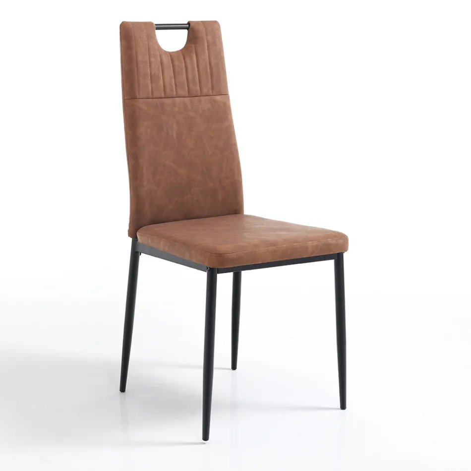 Esszimmerstuhl aus gealtertem Kunstleder 4 Teile - Cassandra Viadurini
