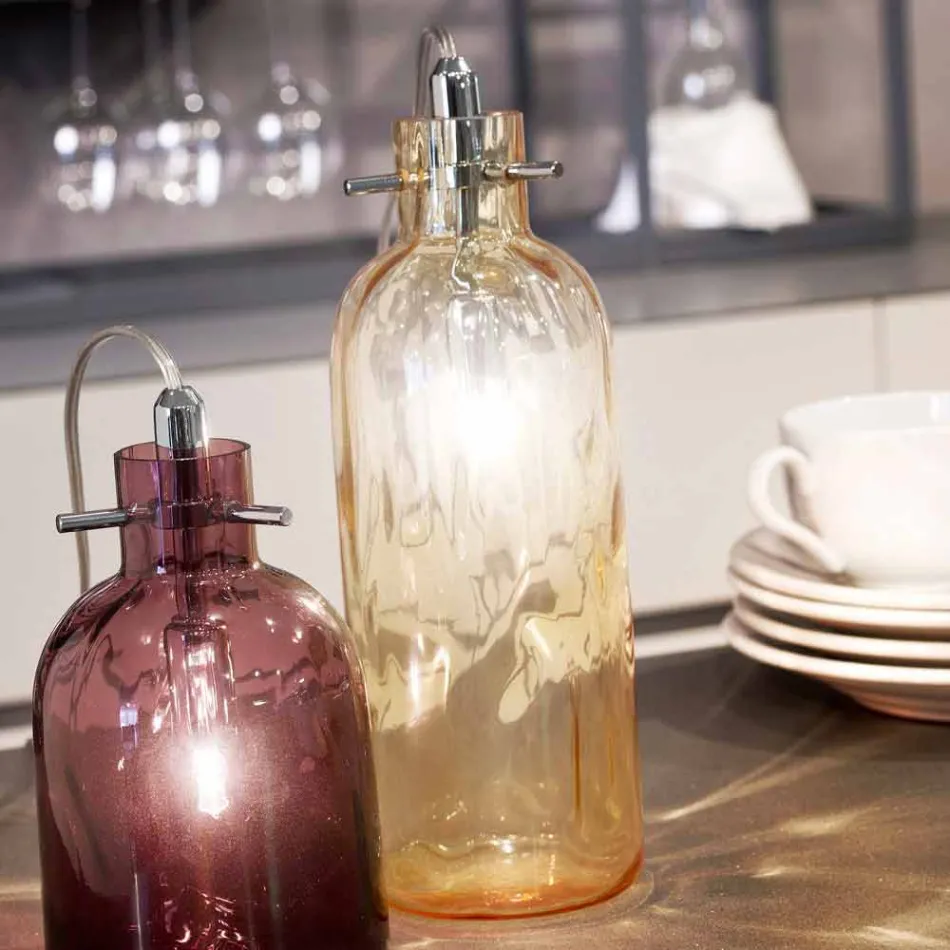 Selene Bossa Nova Tischlampe Ø10 H 26cm aus geblasenem Braunglas Viadurini