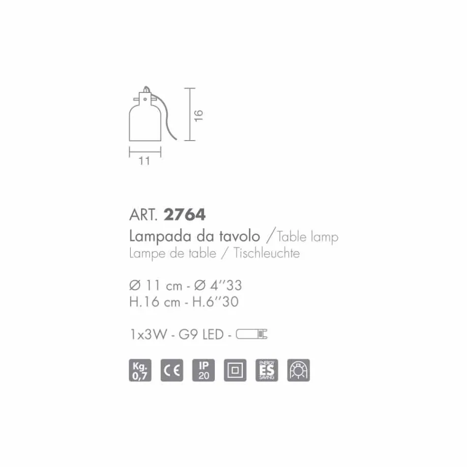 Selene Bossa Nova Tischlampe Ø11 H16cm, mundgeblasenem Glas Amethyst Viadurini